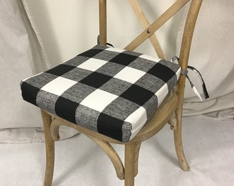 Buffalo Plaid Chair Cushion: Black and White Check, Rustic Style