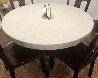 Round Indoor or  Outdoor  use Fitted Tablecloth. Soil and Stain Resistant. Washable. elastic or drawstring - PFAS Free