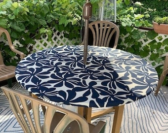 Round fitted tablecloth with 2" Umbrella Hole and drawstring, washable, for outdoor use only -