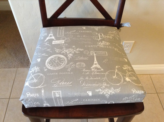 Gray With White Cotton Twill Paris Print Chair Cushion Cover Etsy