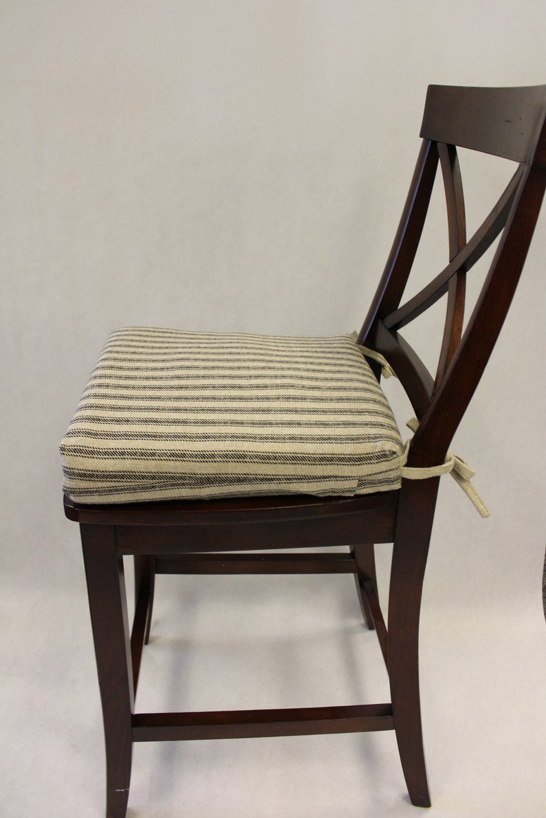 Black Ticking Stripe Chair Cushions Rustic Stool Seat Etsy