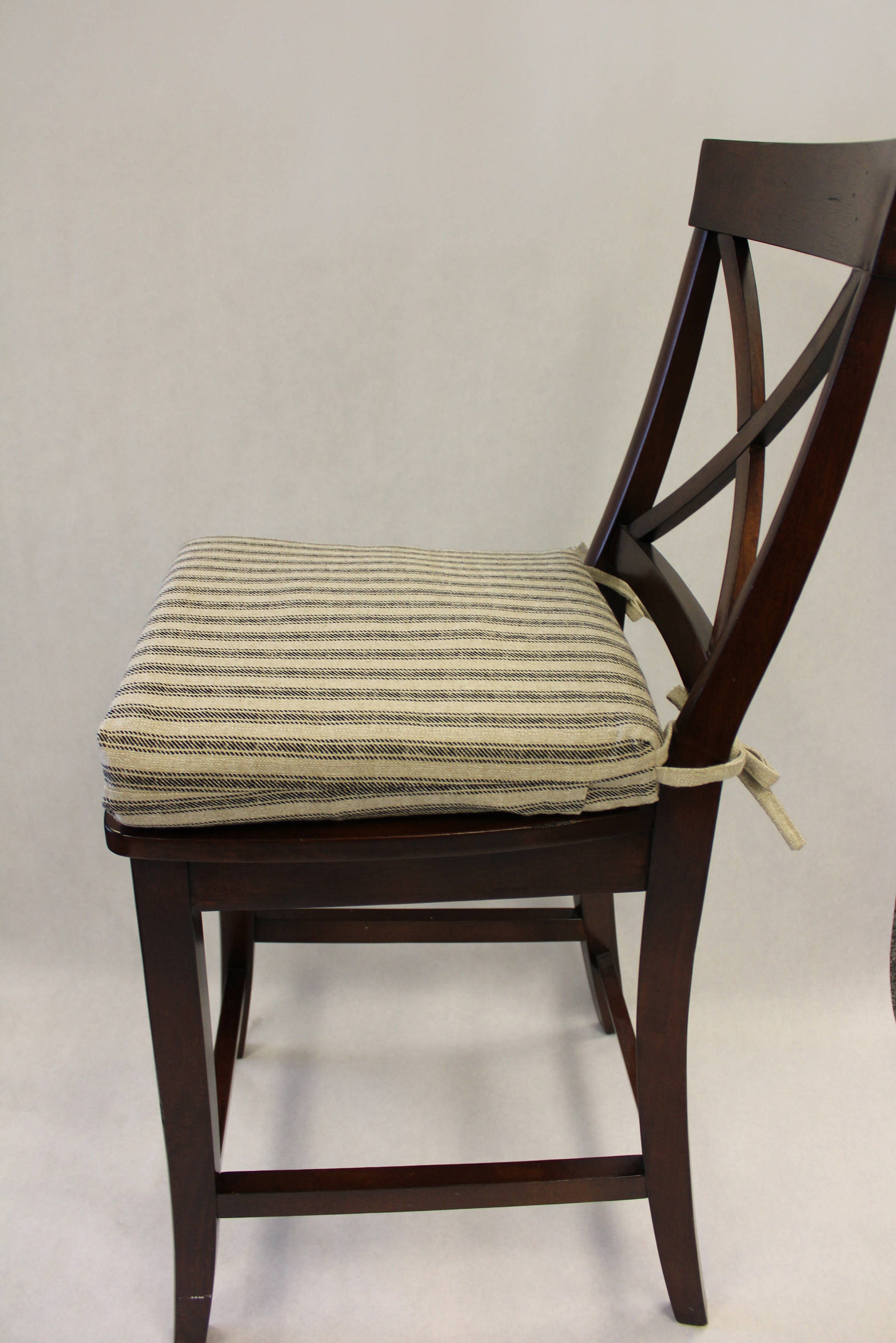 Black Ticking Stripe Chair Cushions, Rustic Stool Seat Cushion, Hayes  Denton Seat Pad, Replacement Cushion 18 Double Ties at Corner 