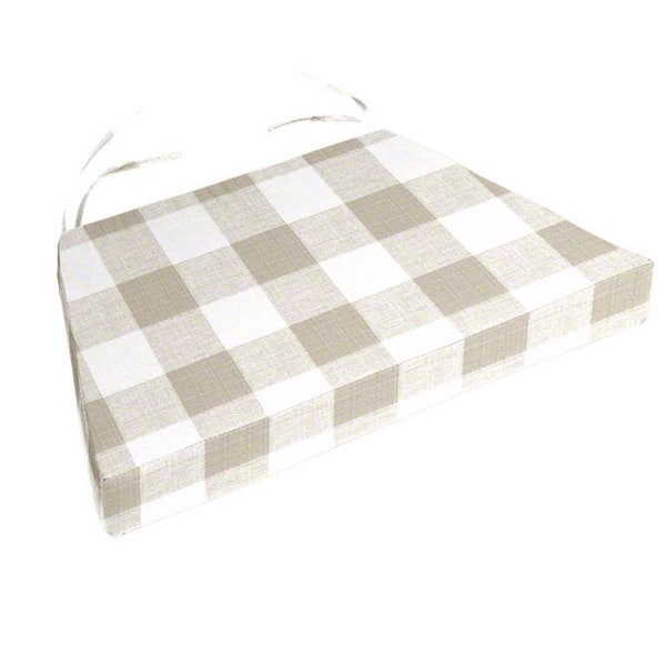 Chair Cushions Anderson Ecru and White Check Fabric, Replacement Chair Cushion Rustic chair pad, 18" double ties, Chair Cushions,