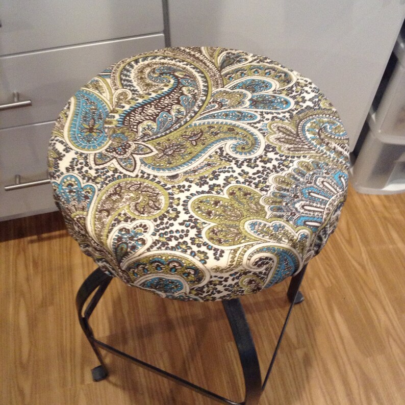 Rustic Paisley Print Elasticized Round Barstool Cover Counter Image 0