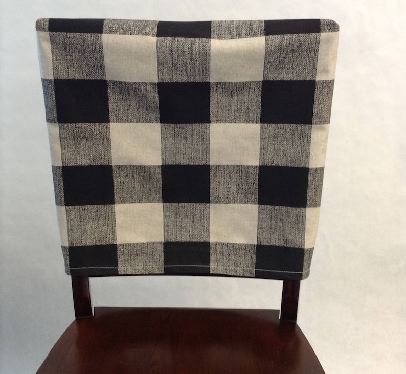 Chair Back Covers Anderson Black Linen Buffalo Plaid Check Etsy