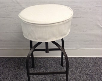 Round skirted barstool seat cover with piping and skirt in washable Fualkner Slub Canvas Dyed Solid Fabric, Bar stool Covers