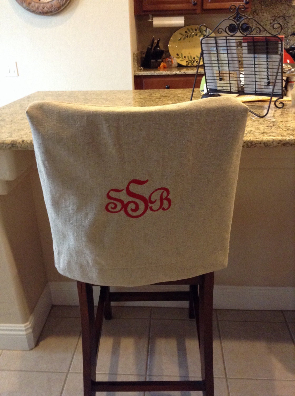 Monogrammed Chair Back Cover Natural Denton Washable Fabric Etsy