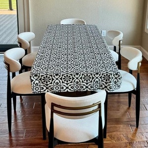 Extra Long Custom Made Rectangular Fitted tablecloth -  5" skirt - stain and water repellent - indoor and outdoor use - Athens Fabric