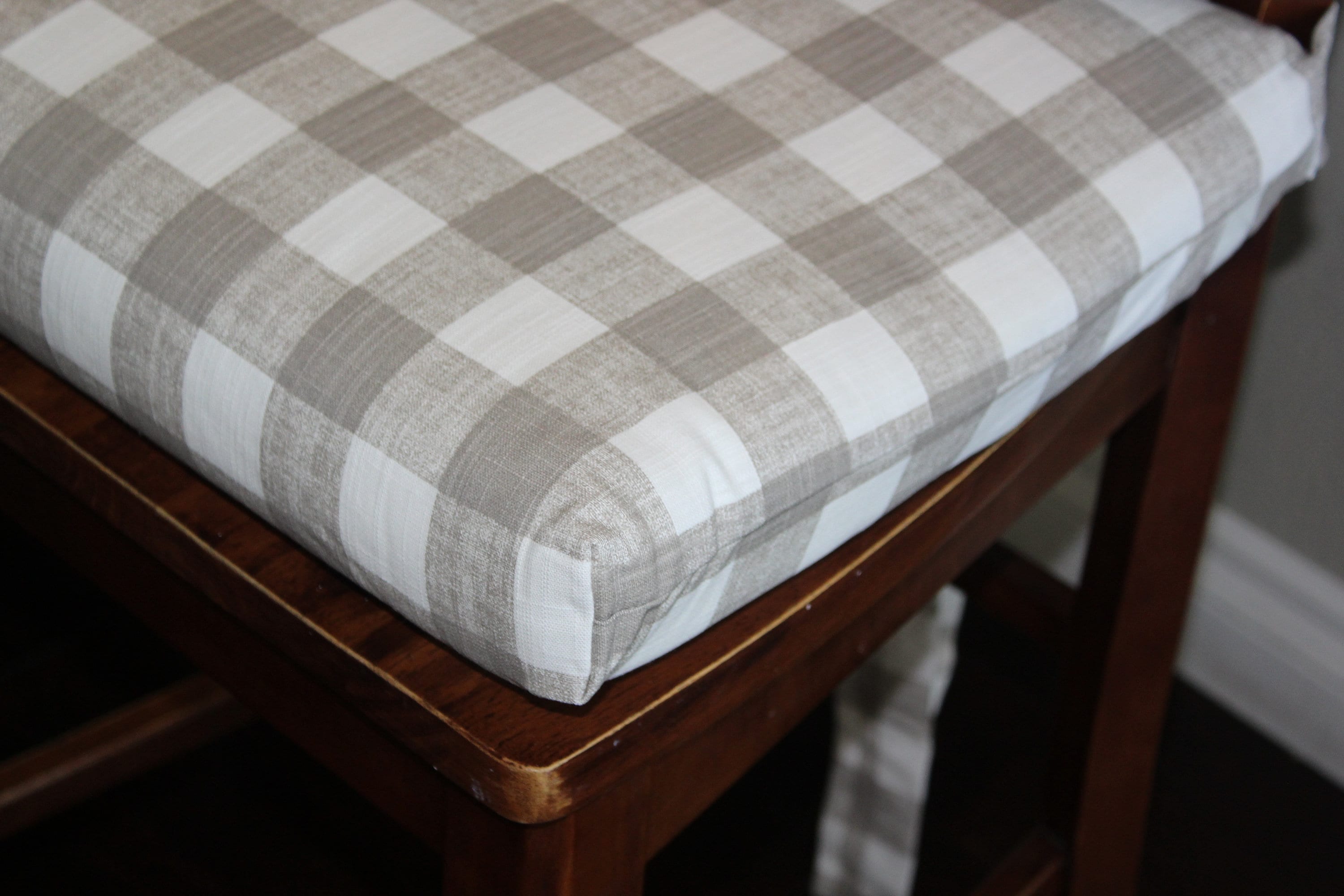 Plaid Chair Cushions Ecru on White Buffalo Check Cushions With