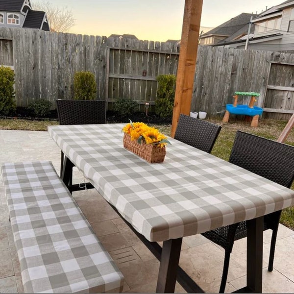 Drawstring Tablecloth - rectangle or square tables - with optional umbrella hole - custom sizes - buffalo check - indoor/outdoor tablecloth