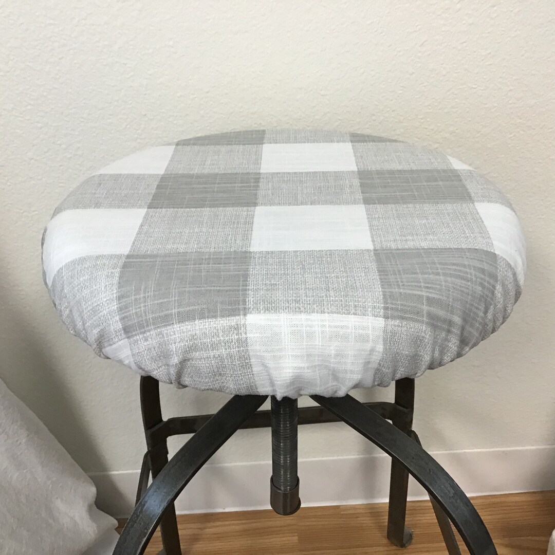 Round Barstool Cover W/w/out Foam, Elasticized Cover, Buffalo Check Kitchen Stool Padded Cover