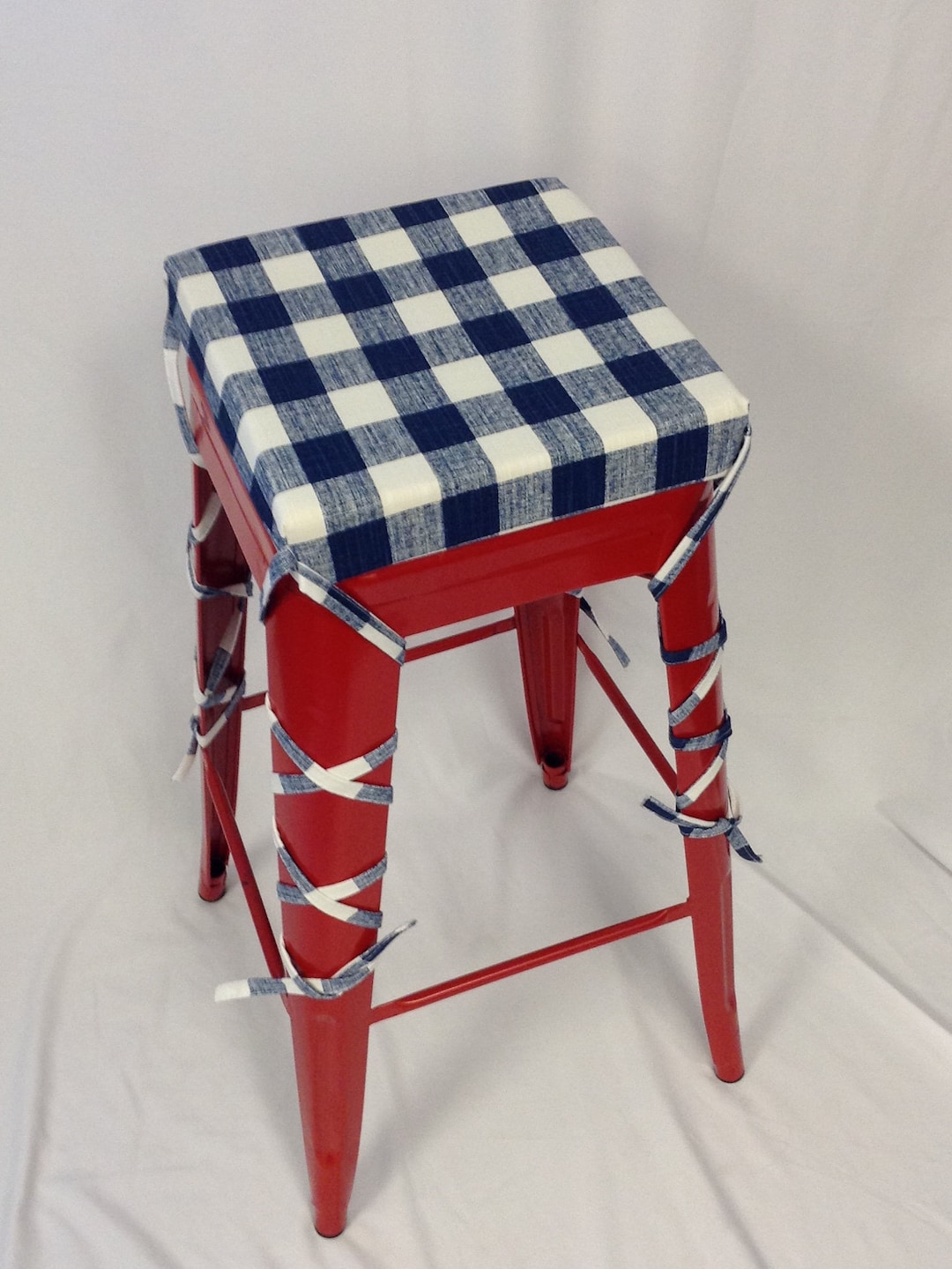 Square Bar Stool Cushion, Navy and White Buffalo Check Bar 1 Check