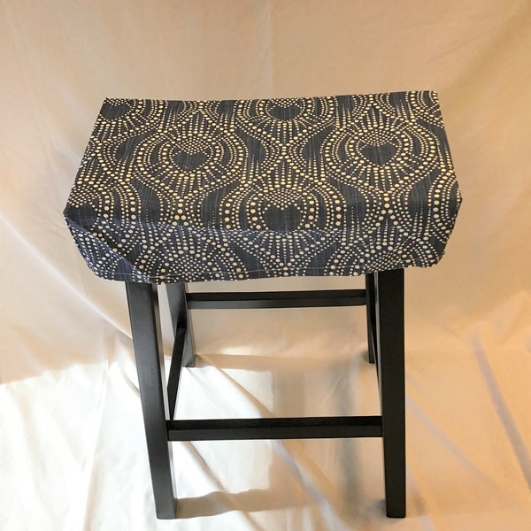 Saddle Stool Slip Cover - Alyssa Slub Linen Fabric -  square or rectangular stool slip cover - optional 2" HR30 foam insert