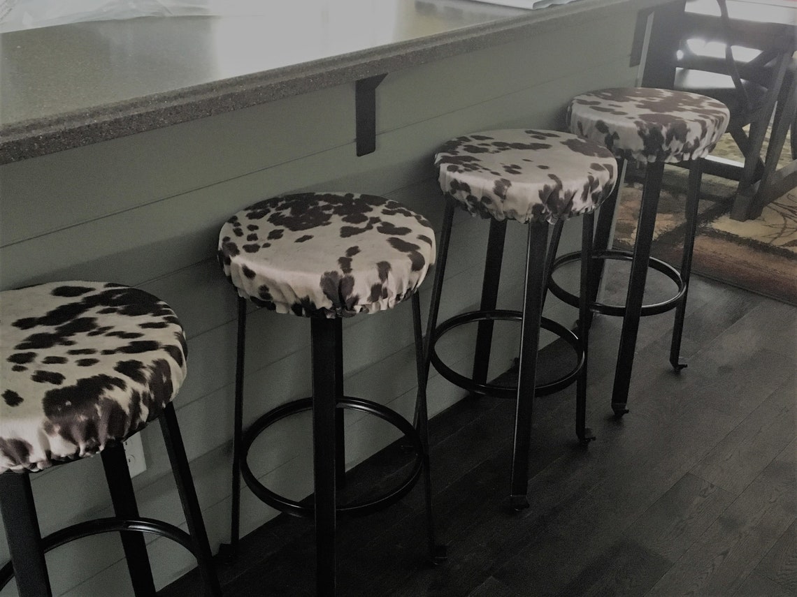 Rustic Cow Print Round Bar Stool Cover Kitchen Stool Etsy