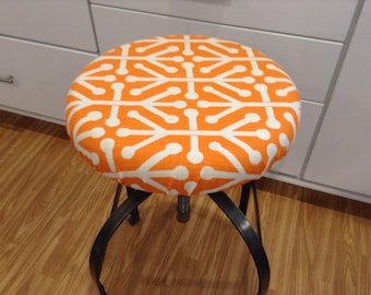 Orange Geometric Barstool Cover: Elasticized Padded Kitchen Stool (12-20 inch)