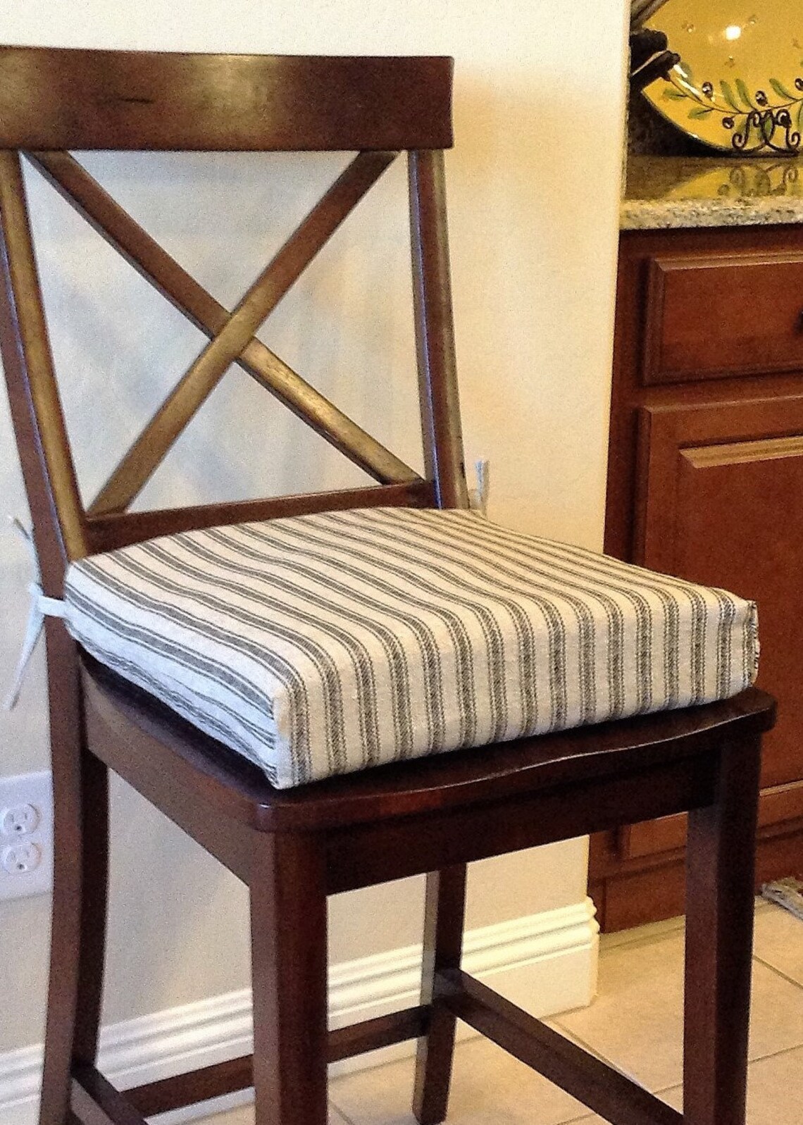 Black Ticking Stripe Chair Cushions Rustic home decor stool Etsy