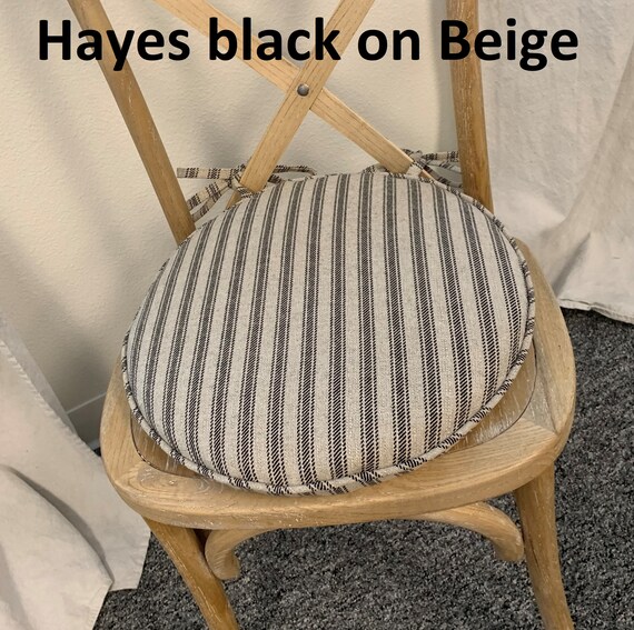 Black Ticking Stripe Chair Cushions, Rustic Stool Seat Cushion, Hayes  Denton Seat Pad, Replacement Cushion 18 Double Ties at Corner 