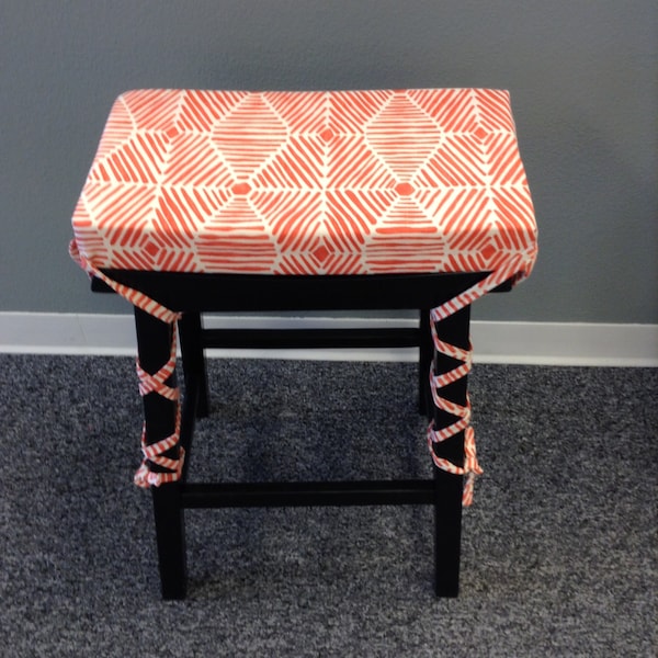 Saddle stool seat cushion w/ ties, rectangular or square cover, kitchen counterstool pad, washable home decor fabric, many fabrics available