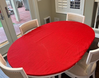 Oval Fitted Tablecloth with drawstring or elastic- Custom made to order - Polyester stain and water repellent - Jackson Fabrics