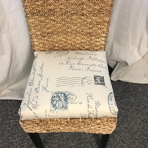 Rattan Replacement Cushion -Wicker Chair Cushions -seagrass chair pads -Kubo Chair Cushion - long ties -  French Postscript Denim Fabric