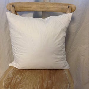 May include: A white pillow sits on a light brown wooden chair. The chair has a curved back and a smooth, wooden seat.