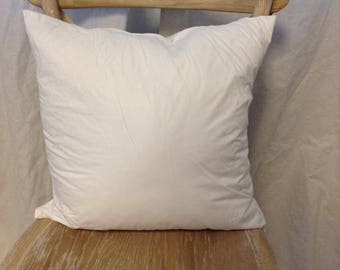 May include: A white pillow sits on a light brown wooden chair. The chair has a curved back and a smooth, wooden seat.
