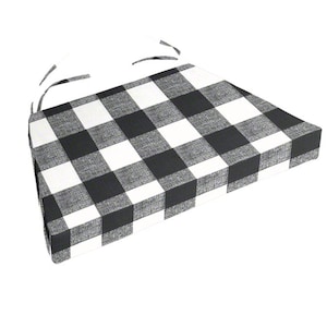 Chair Cushions Buffalo Plaid Black and White Check Fabric, Replacement Chair Cushion Rustic chair pad, 18&quot; double ties, Chair Cushions,