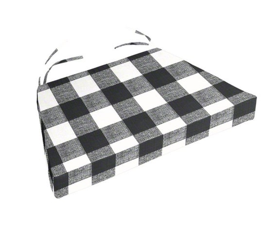 Chair Cushions Buffalo Plaid Black and White Check Fabric Replacement Chair Cushion Rustic Chair Pad 18 Double Ties Chair Cushions Etsy