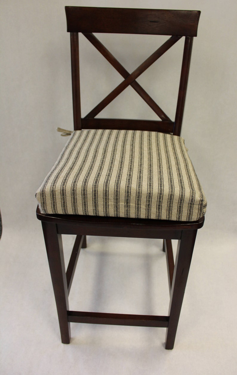 Black Ticking Stripe Chair Cushions Rustic Stool Seat Etsy