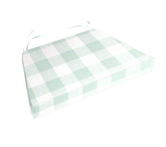 Chair Cushions Buffalo Plaid Light Teal and White Check Fabric