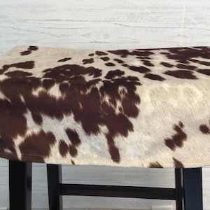 Faux cow fur saddle or square stool seat cover, rectangular stool cushion, Udder Madness stool slipcover, washable, cream  with brown spots