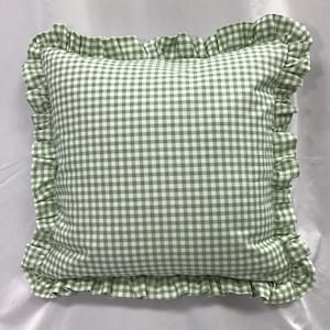Sage Green and White Gingham Ruffled Decorative Pillow Cover - Designer pillow cover -  throw pillow with zipper, ruffle trim grandmillenial