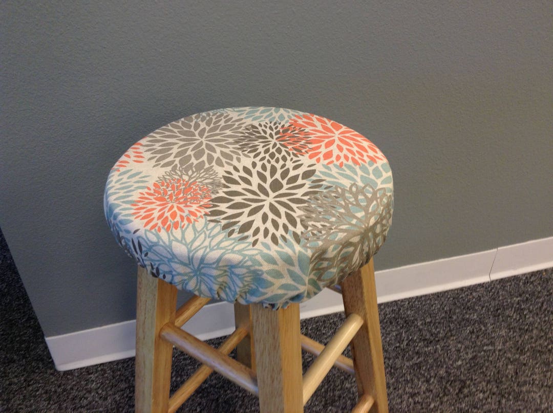 Floral Barstool Cover: Taupe, Rust, Brown, and Blue Blooms