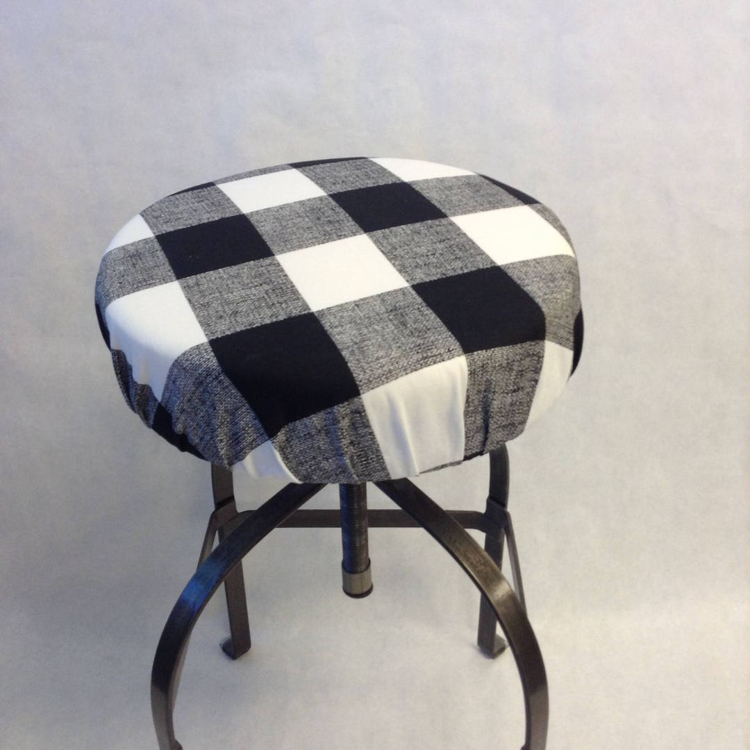 Round Barstool Cover W/w/out Foam, Elasticized Cover, Buffalo Check Kitchen Stool Padded Cover