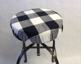 Round barstool cover w/w/out foam, Elasticized cover, Buffalo Check kitchen stool padded cover 12" to 20" diameter, other colors available