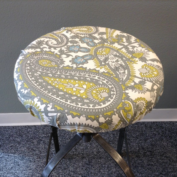 Round barstool cover with cushioned foam Elasticized, Rustic Paisley  kitchen stool padded cover 12" to 20" diameter