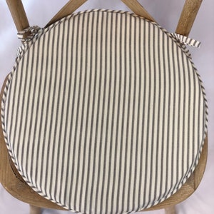 Round bistro cushion in French Ticking Stripe For Indoor Use Only Rustic Tie Back Chair Cushion Shabby Chic Cushion round chair pads image 2