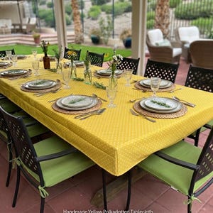 Custom Size - Extra Long Tablecloth  -  100% Polyester, Indoor/Outdoor use, 5" Skirt - Dyed Solid Colors or Prints