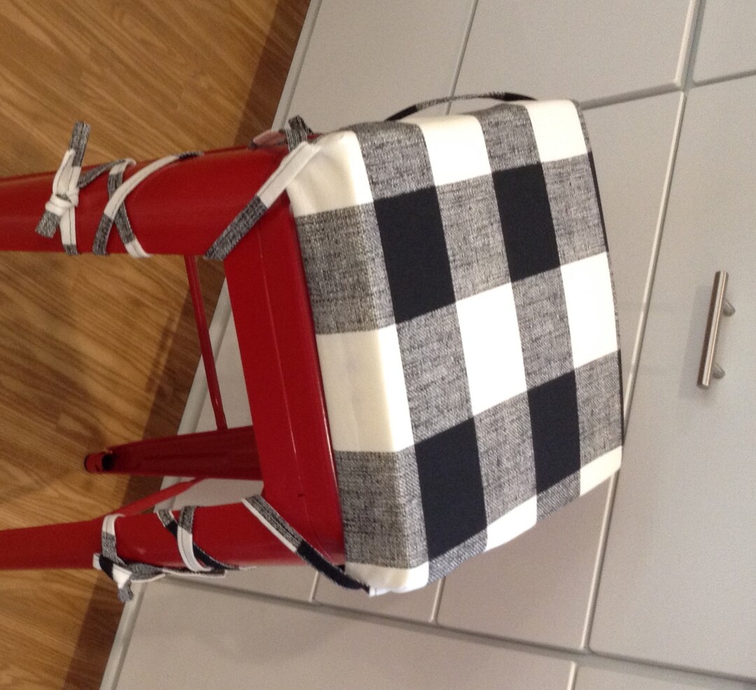 Square Bar Stool Cushion, Black and White Buffalo Check Bar Stool