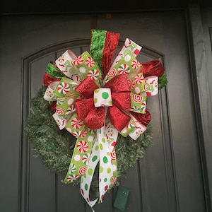 Grinch green monster Christmas Tree Topper bow  streamers, Christmas Wreath bow, Bow for swags, staircase or large gifts.