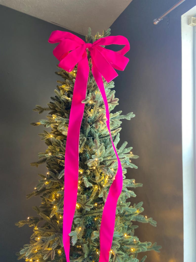 Large Pink Tree Topper Ralph Lauren Hot Pink Christmas Tree Topper Bow, Holiday Decor, Pink ...