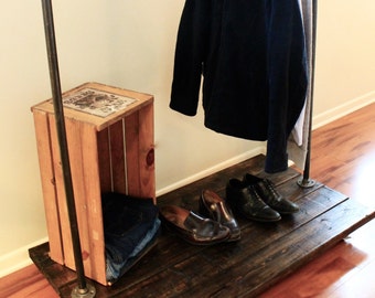 Steel and Pine Clothing Rack with Industrial Casters