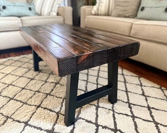 Steel and Wood Coffee Table - 3.5in Thick Table Top - Real Wood Furniture