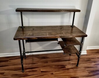office desk with shelf rustic steel and wood desk office iron pipe with keyboard tray shelves monitor shelf multiple desk etsy office desk with shelf rustic steel and wood desk office iron pipe with keyboard tray shelves monitor shelf multiple desk etsy