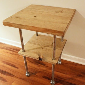 Steel and Pine Wood End Table