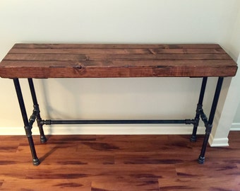 Steel and Wood Bar Table - 3.5in Thick Table Top and Large 1" Pipe