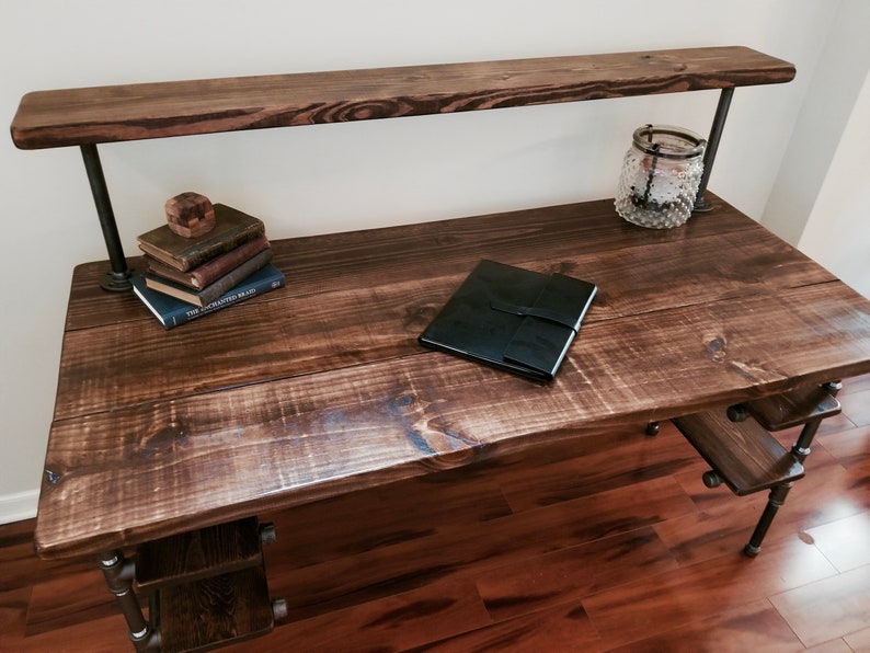 Steel and Wood Desk Office Iron Pipe Desk With 4 Desk Etsy