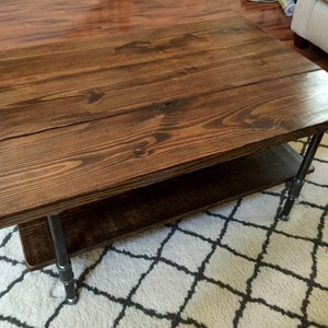 Steel and Pine Wood Coffee Table with Shelf Style 2 image 3