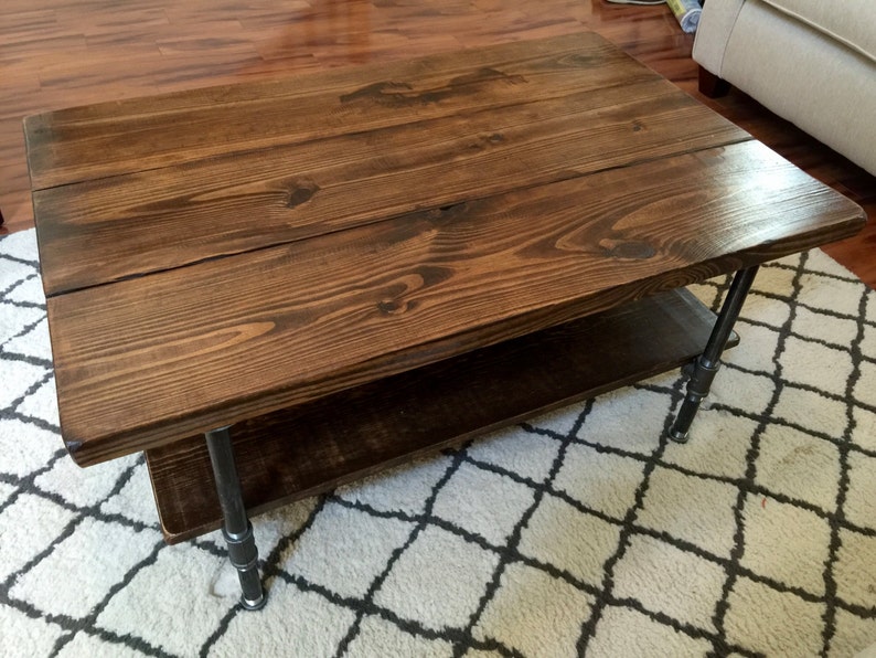 Steel and Pine Wood Coffee Table with Shelf Style 2 image 3