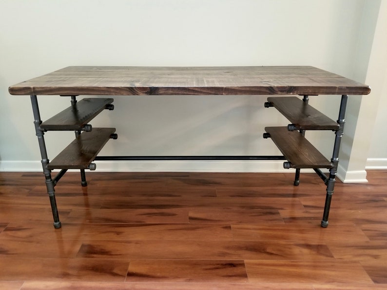 Steel and Wood Desk Office Iron Pipe Desk With 4 Desk Etsy